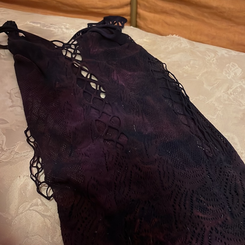 Dark Tie Dye Purple Goth Grunge mini fishnet cutout dress - Picture 4 of 4